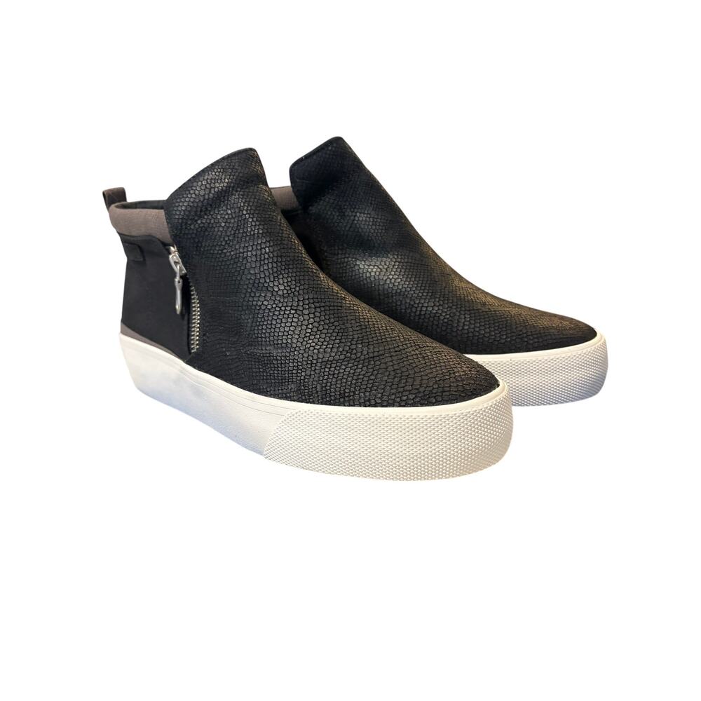 Keds Black Textured Slip On Sneaker Boots Side Zip Platform Casual Shoes Size 9